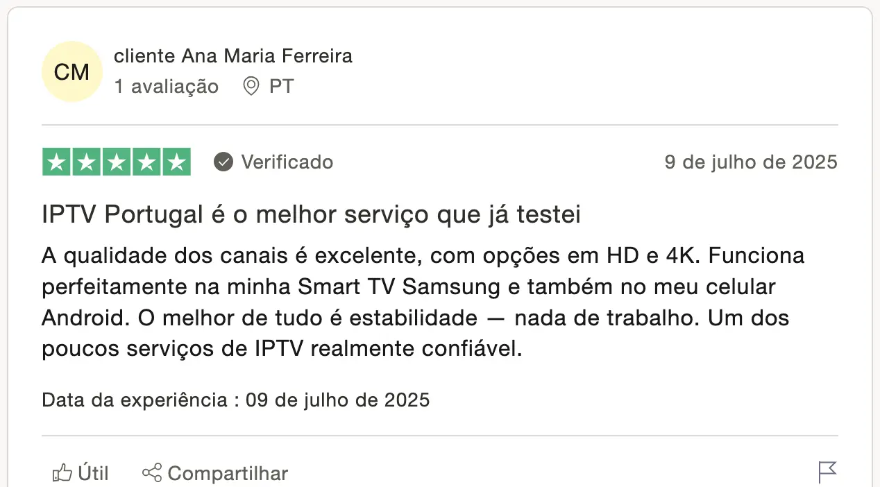 Ana Maria Ferreira avalia IPTV Portugal como o melhor serviço testado, com qualidade e estabilidade